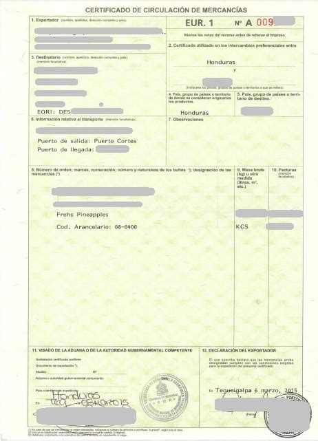 01   Certificado de Origen de Mercancías EUR 1 Autorizado