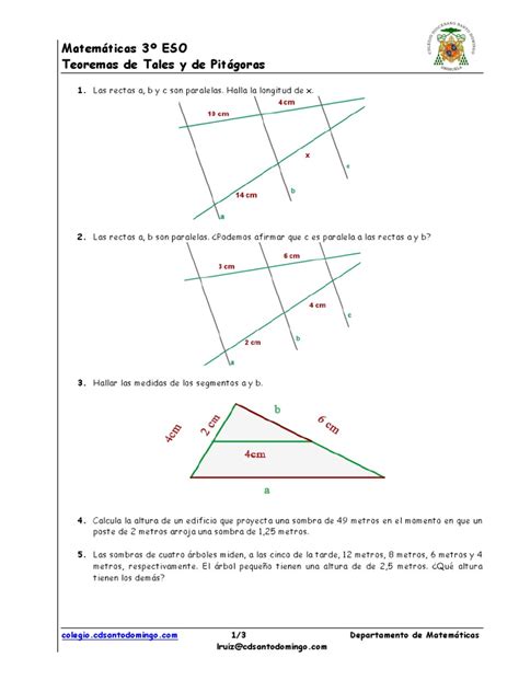 01 Teoremas de Tales y Pitágoras. EJERCICIOS 3º ESO