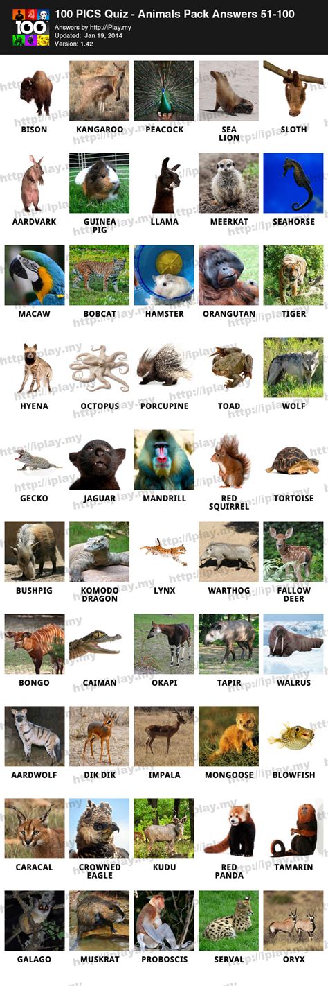 100 PICS Quiz – Animals Pack Answers | iPlay.my