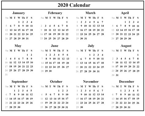 12 Month Blank Calendar 2020 Printable | Example Calendar ...