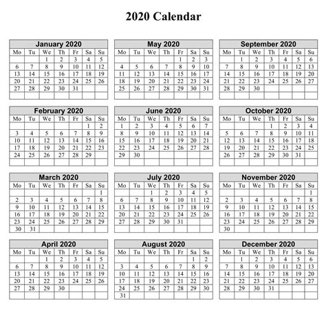 12 Month Printable Calendar 2020 With Notes   Net Market ...