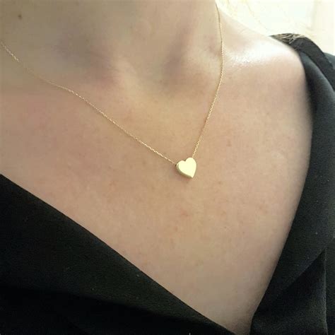 14k Real Solid Gold Dainty Tiny Heart Pendant Chain Necklace for Women ...