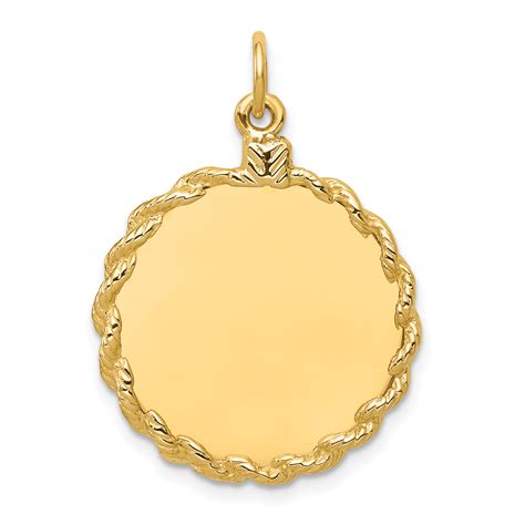 14k Yellow Gold .013 Gauge Circular Engravable Disc Rope Pendant Charm ...