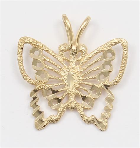 14K Yellow Gold Butterfly Pendant Charm Necklace | eBay