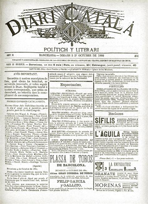 1879 Es publica a Barcelona el primer número del  Diari Català
