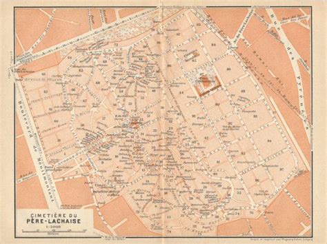 1904 Pere Lachaise Cemetery Paris France Antique Map | Etsy | Antique ...