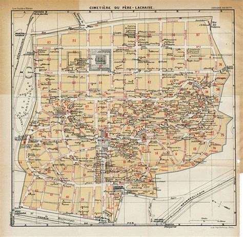 1929 Antique Map of the Père Lachaise Cemetery, Paris, France. | Père ...