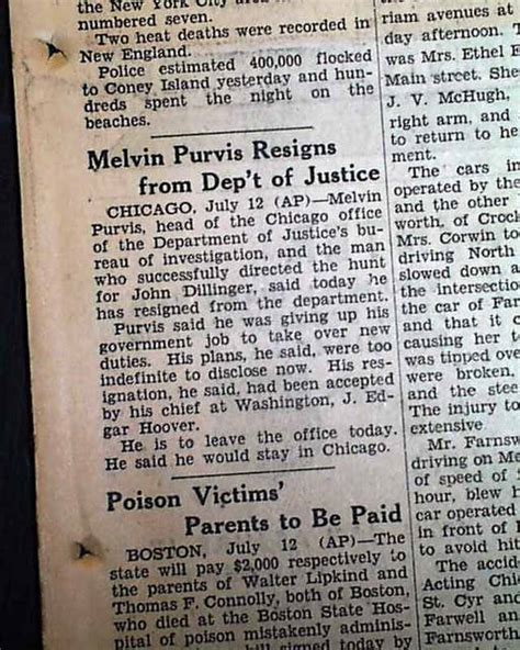 1935 G Man Melvin Purvis resigns...   RareNewspapers.com