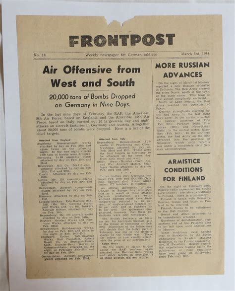 1944 FRONTPOST Allied Weekly Newspaper for German Soldiers ...