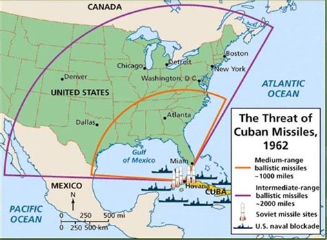 1962 Cuban Missile Crisis, map of immediate threat areas ...