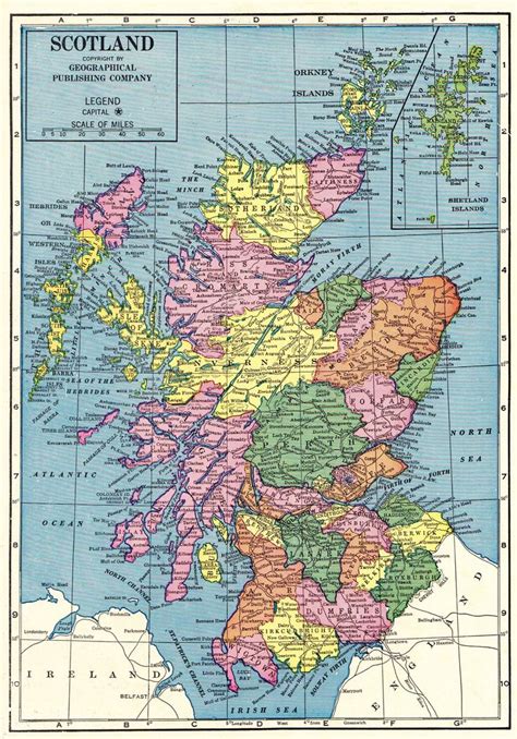 1965 Antique Map of Scotland Vintage Scotland Map Gallery ...