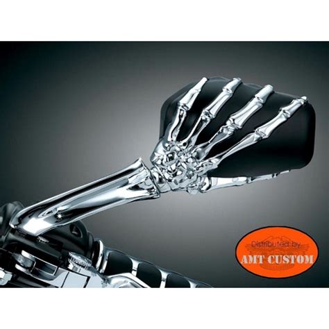 2 Black and chrome skeleton hand mirrors motorcycle Custom