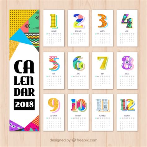 2018 calendar with colored geometric shapes Vector | Free ...