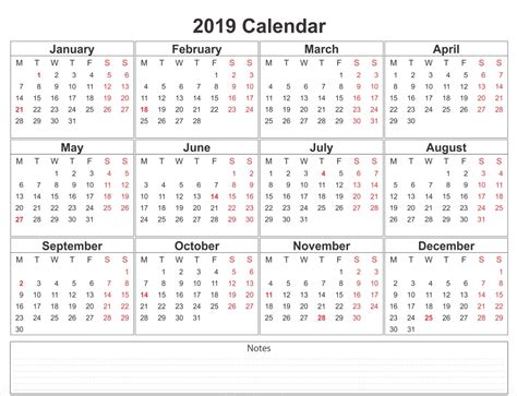 2019 Weekly Calendar Printable | 12 month calendar ...