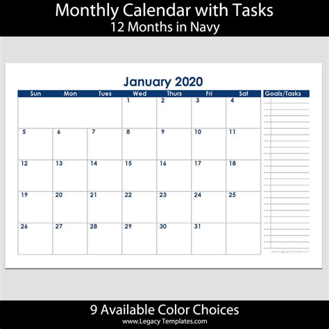 2020 12 Month Landscape Calendar with Tasks – 5.5 x 8.5 ...