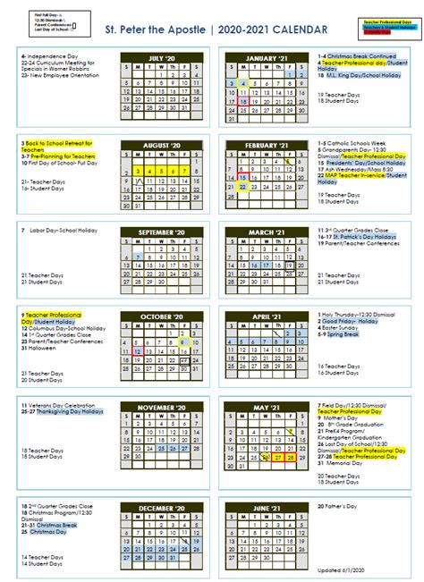 2020 2021 School Calendar   St Peter the Apostle Catholic School St ...