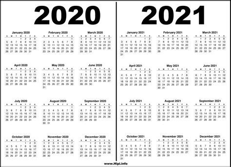 2020   2021 Two Year Calendars Black and White   Hipi.info | Calendars ...