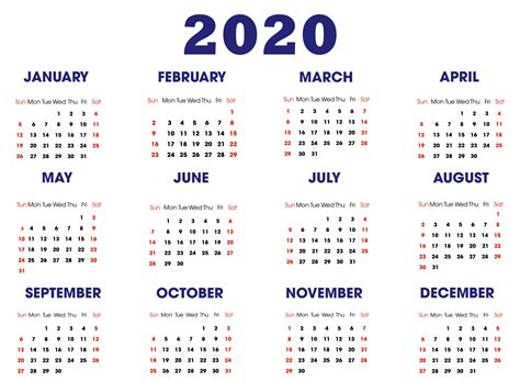 2020 Calendar Template | 2020 calendar template, Free ...