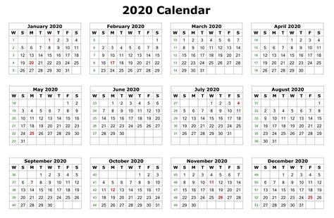2020 One Page Calendar Printable | Calendar 2020 ...