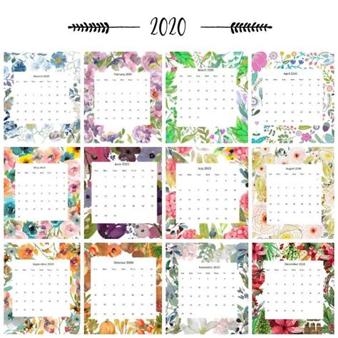 2020 Watercolor Printable Calendars by Month for Free ...