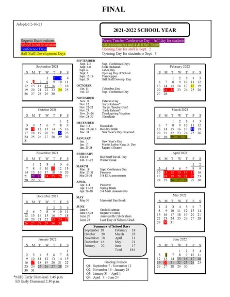 2021 22 LPCSD School Calendar | Lake Placid Central School District