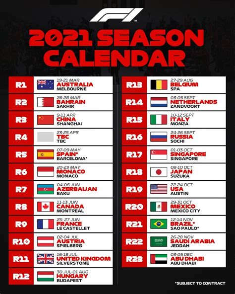 2021 Formula 1 season calendar released – 23 races 2021 F1 provisional ...