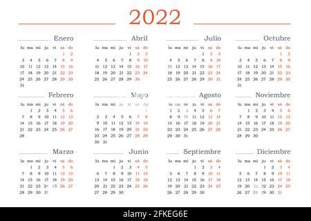 2022 año calendario simple en español, hoja vertical de tamaño A4 en ...