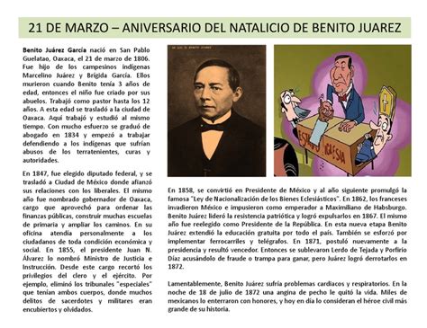 21 de marzo   Aniversario del natalicio de Benito Juarez