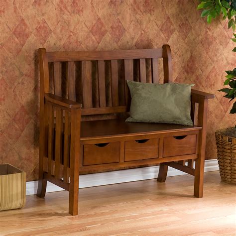 3 Drawer Oak Country Bench   Indoor Benches at Hayneedle