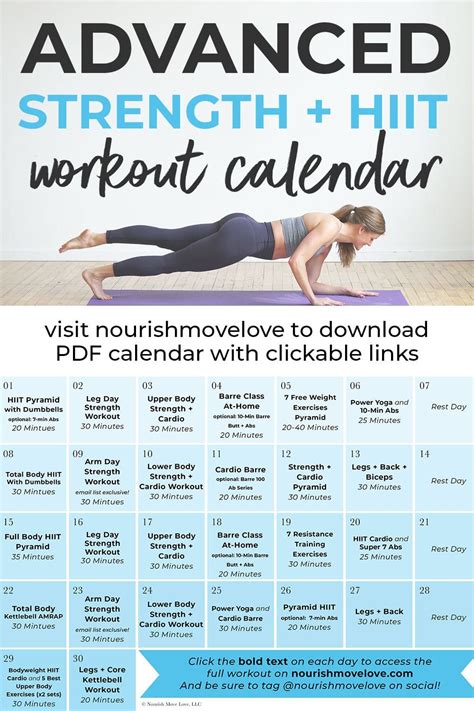 30 Day Advanced Strength + HIIT Workout Plan  With images ...