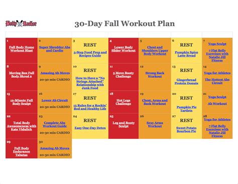 30 Day Fall Workout Plan  calendar    The Betty Rocker