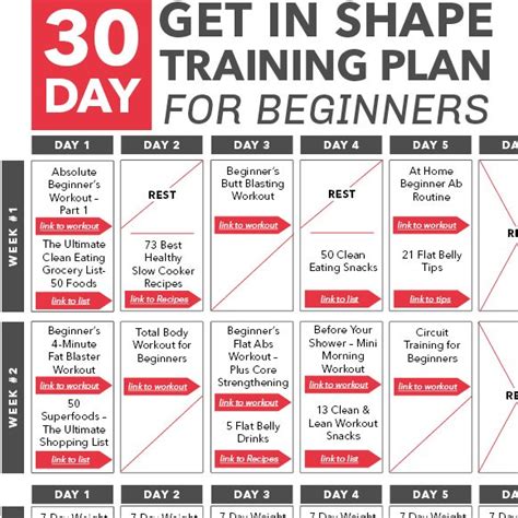 30 Day Get in Shape Training Plan for Beginners Calendar