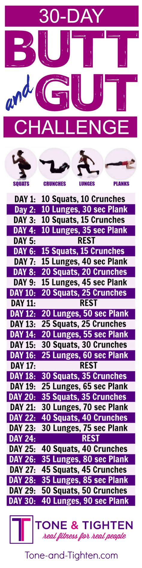 30 Day workout plan for your butt and abs | Tone and Tighten