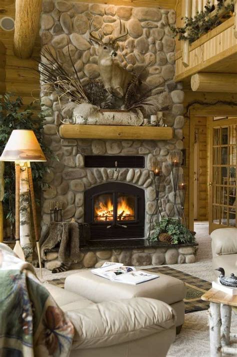 38 Rustic Country Cabins With A Stone Fireplace For A ...