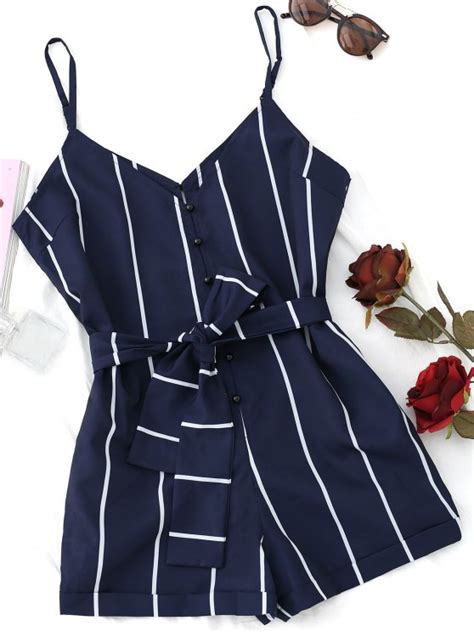 [39% OFF] [HOT] 2020 Striped Belted Cami Romper In ...