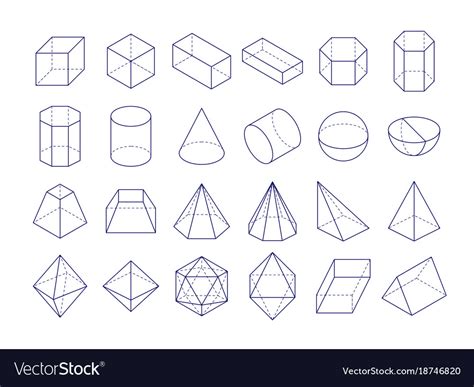 3d geometric shapes outline objects Royalty Free Vector