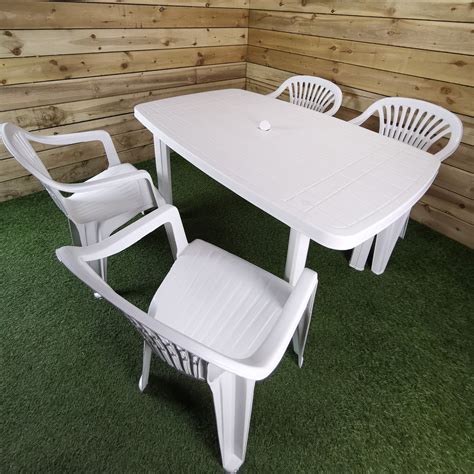 4 Person Adults White Plastic Garden Furniture Set   Large ...