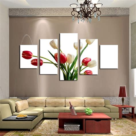 5 Pieces Frameless Canvas Photo Prints Red And White ...