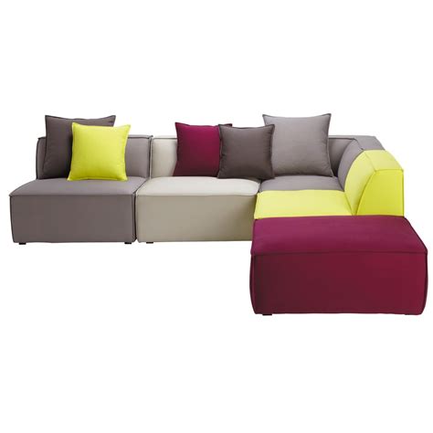 5 seater cotton modular corner sofa, multicoloured Floride ...