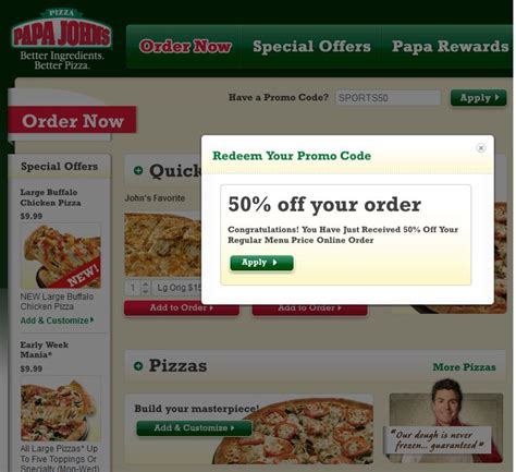 50% off online pizza orders at Papa Johns via checkout ...