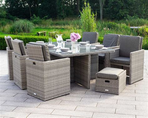 6 Seat Rattan Garden Cube Dining Set in Grey with 6 Footstools ...