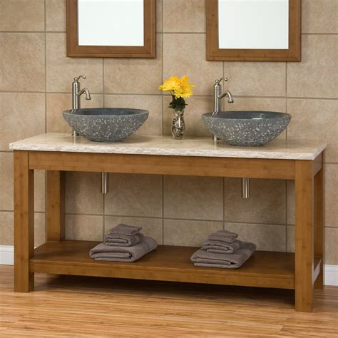 60  Kirin Bamboo Double Vessel Sink Console Vanity with ...