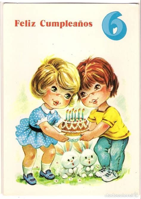 64945 postal dibujo niños feliz cumpleaños 6,   Vendido ...