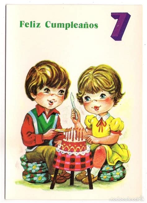 64946 postal dibujo niños feliz cumpleaños 7,   Vendido ...