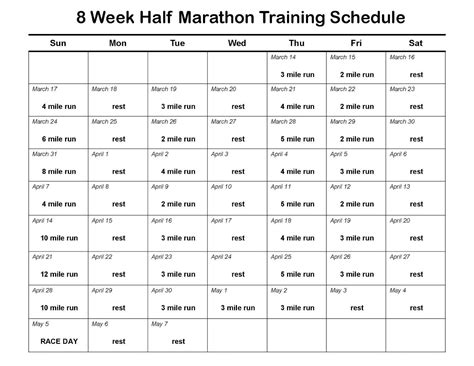 8 Week Half Marathon Schedule | Half marathon training ...