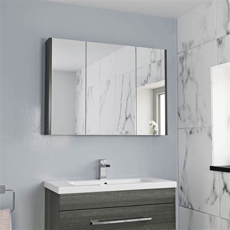 900mm Bathroom Mirror Cabinet 3 Door Storage Cupboard Wall ...