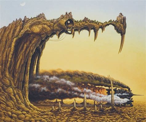 A brilliant surrealism painting by Jacek Yerka of a steam ...