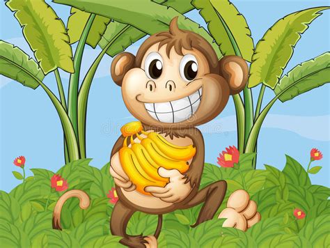 A Happy Monkey With Bananas Stock Illustration ...