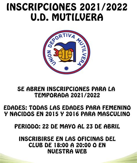 ABIERTAS INSCRIPCIONES 2021/2022   U.D. Mutilvera