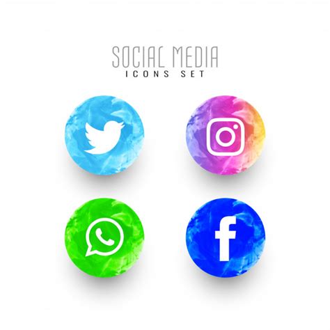 Abstract social media watercolor icons set Vector | Free ...